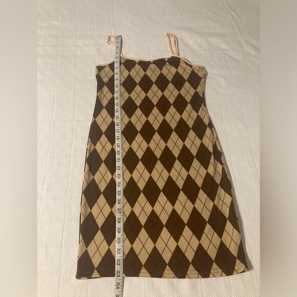 SHEIN Halter Brown Argyle Mini Dress Adjustable Straps Size L 8/10 - Picture 8 of 10